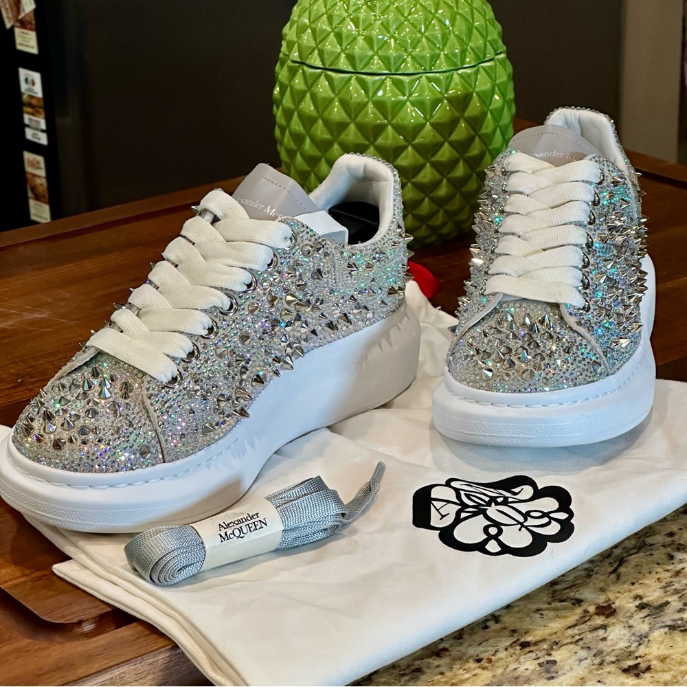 Alexander McQueen Sparkling Crystal Silver Stud Women's Sneakers